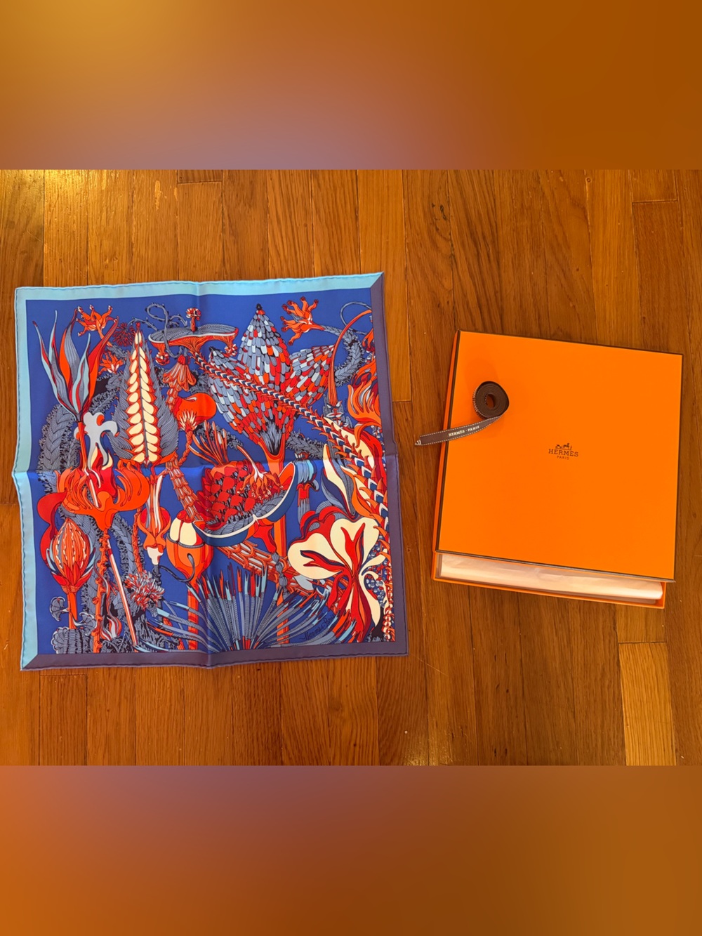 Hermes 2020 Bleu Rouge Blanc "Fantaisies Botaniques Detail" By Virginie Jamin